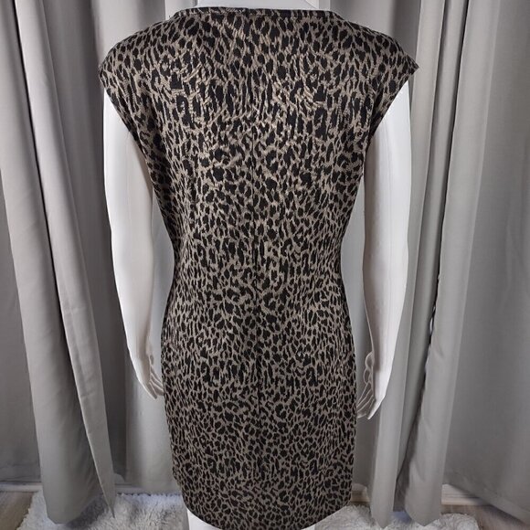 Nine West Women's Brown, Black, Animal Print Sheath Dress Ponte Knit Size M - Picture 4 of 11